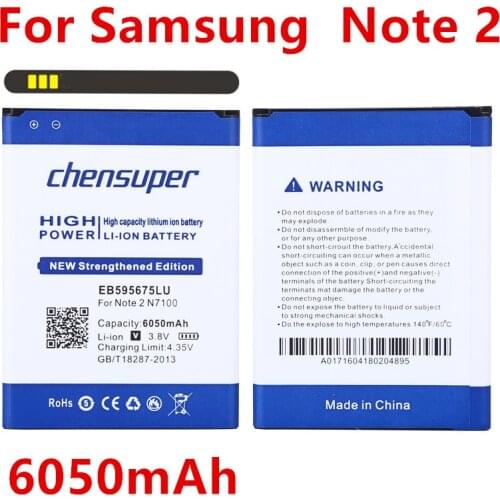 Chensuper 6050mAh For Samsung Galaxy Note 2 Battery N7100 N7105 N7102 GT-N7105 SHV-E250 EB595675LU phone battery