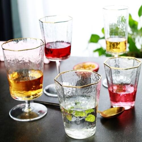 Lead-free glass goblet creative octagonal hammer pattern Phnom Penh wine glass champagne glass glass wine glass