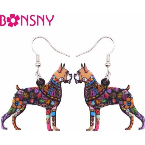 Bonsny Acrylic Stud Boxer Dog Earrings Drop Dangle Big Long Novelty Animal Jewelry For Women Girls Pet Lovers Gift Charms Bijoux