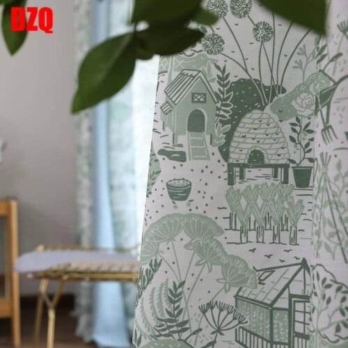 British Country Green Village Imitation Cotton Thick Pattern Print Semi-Shading Northern Europe Curtains for Living Room Bedroom