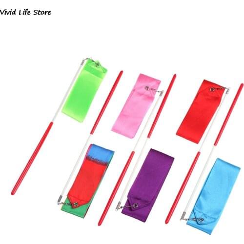 2M Colorful Gym Ribbons Dance Ribbon Rhythmic Art Gymnastic Ballet Streamer Twirling Rod Stick For Gym Training
