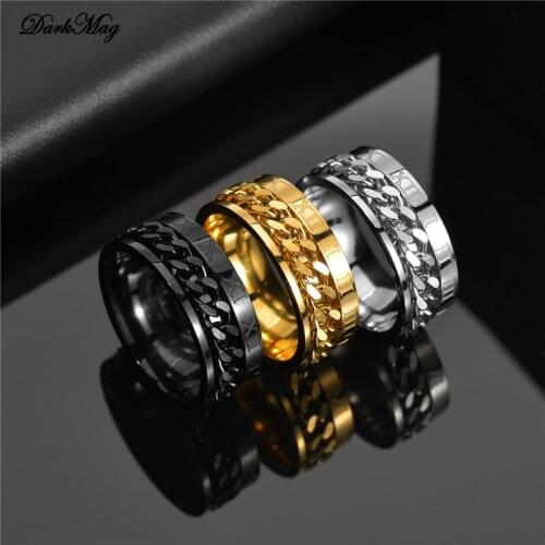 DarkMag unk 8mm Stainless Steel Spinner Chain Rings Gold Black Rotatable Links Roman Numeral Ring Male Birthday Gift Anillos