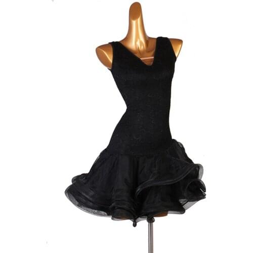 Professional Latin Dance Competition Costume Black Art Test Dress Adult Female New Rumba Cha Cha Dance Wear Big Swing Skirt 1440