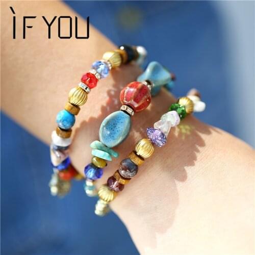 IF YOU Multilayer Colorful Imitation Natural Stone Charms Bracelets For Women Ethnic Tibet Bohemian Beads Bracelets Bangles