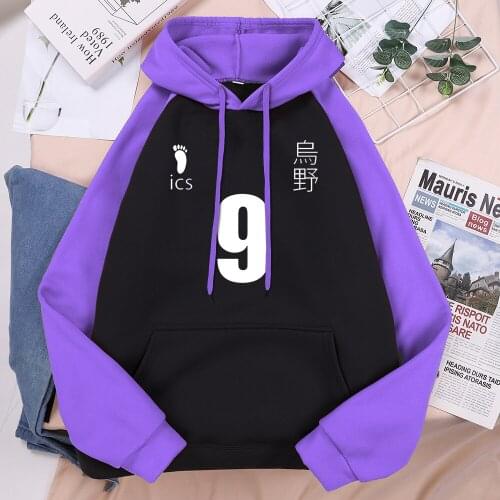 Kageyama Tobio Haikyuu Number 9 Black Print Woman Hoodie Autumn Hot Sale Hooded Harajuku Fleece Streetwear Hip Hop Women Raglan