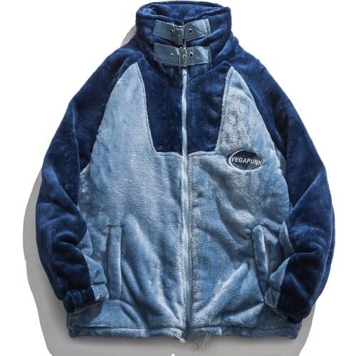 LACIBLE Hip Hop Color Block Sherpa Cotton Hoodi Winter Thicken Coat Men Women Streetwear Jacket 2021 Winter Harajuku Jackets