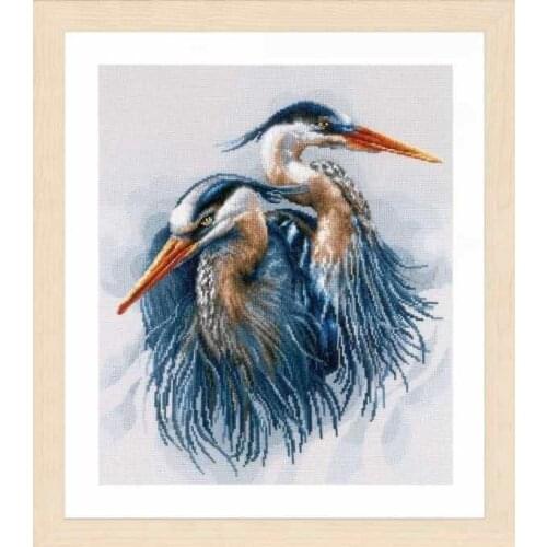 Lanarte pn-0185890 two blue herons 43-49 Cross Stitch Set DIY Kit Embroidery Needlework Craft Packages Cotton Fabric Floss