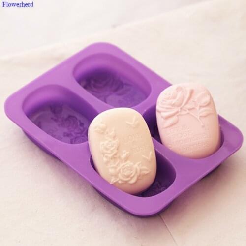 Hot Selling 4 Cavities Muti-rose Flowers Pattern Handmade Soap Mold Soap Making Supplies Rose Soap Mold Bathroom Tools