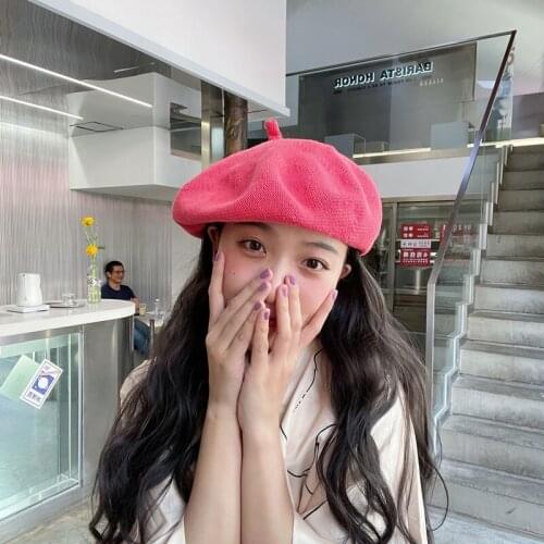 Cute Knitted Ladies Beret Literary Painter Cap For Women Japan South Korea Spring Autumn Solid Color Street Wild Decorative Hat