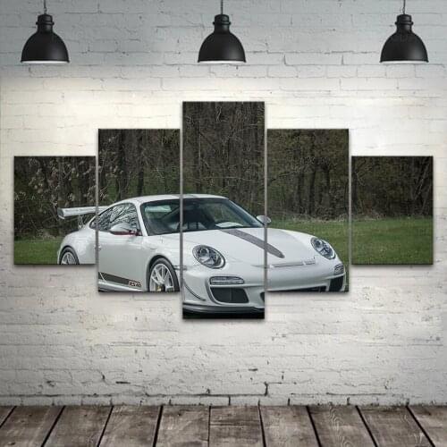 Modular Pictures Green 5pcs White Car Canvas Painting Wall Art Posters Cool Gift Print Modern Living Room Home Decor Framework