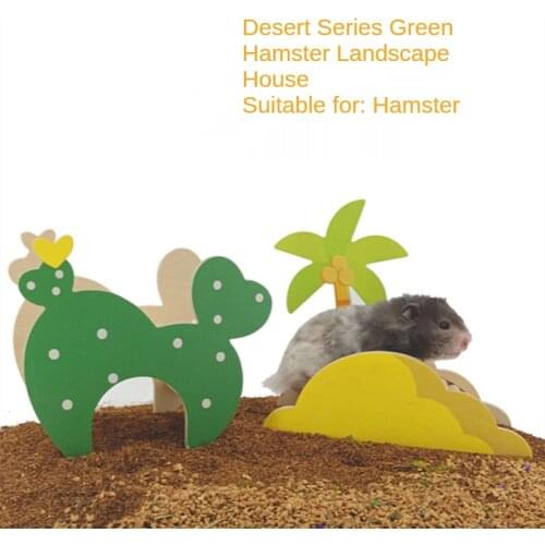 Desert Series Cactus-shaped Hamster Shelter Wooden Hamster Ladder Hamster Cage Landscaping Supplies Hamster Accessories