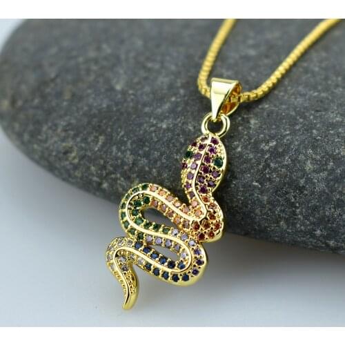 2020 New Trendy Snake Design Pendant Necklaces Gold Color Chain White Cubic Zirconia Choker Necklace for Women Men Jewelry Gift