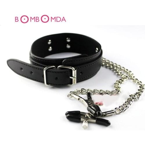 Slave Collar & Nipple Clamps Leather Necklace Adult Games Sex Products For Woman, Bdsm Bondage Erotic Sex Toys For Couples