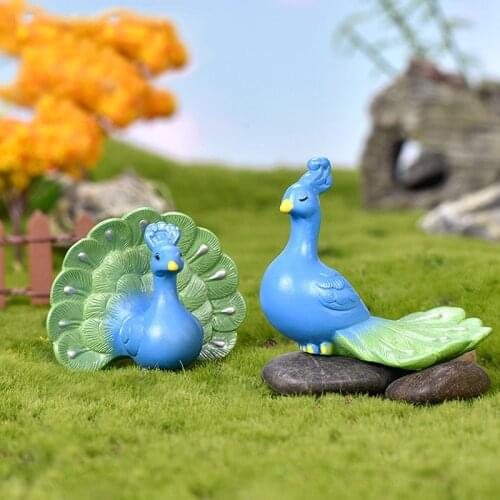 Peacock Resin Craft Lucky Bird Animal Miniature Fairy Garden Decor Glass Ornament DIY Accessories Home Decoration