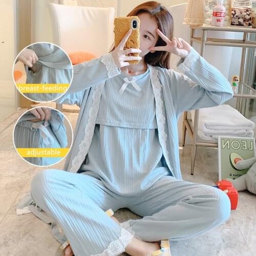 3PCS/Sets Cotton Maternity Nursing Pajamas Fashion Nightwear Breastfeeding Home Wear For Pregnant Women Pregnancy Sleepwear Suit