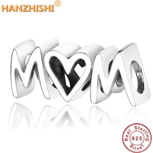 Wholesale Price Mothers day 925 Sterling Silver Love Mom Beads Mom Script Charm Fit Charms Bracelets Necklace DIY Jewelry Gift