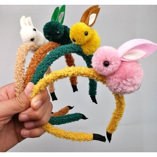 Cute animal hair ball rabbit Headband female Hair band Hair clip Korean headwear children hair Accessories Headwear ornaments