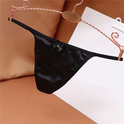 Luxury Satin Women Thongs T-Backs Sexy Large Size Elastic Underwear Briefs Low Waist Bow G-string Ladies Panties Lingeries
