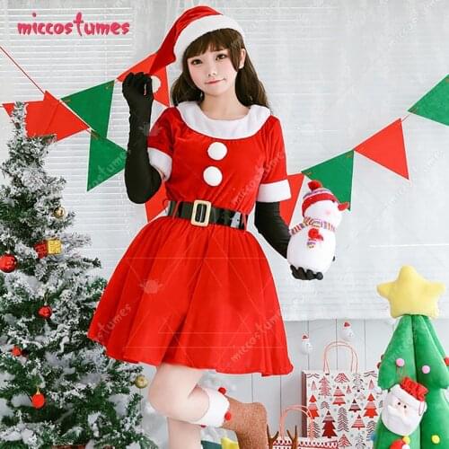 Christmas Santa Claus Cosplay Costume Cute Japanese Style Christmas Party Dress with Hat
