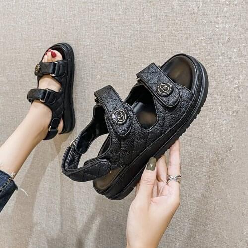 Kalsooni Women’ Flat Sandals 2021 Thick Sole Velcro Roman casual sandals Comfortable Beach Shoes 35-44