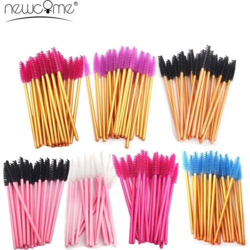 NEWCOME 50PCS Colorful Disposable Eyelash Mascara Wands Brushes Eyelash Extension Applicators Professional Makeup Tools