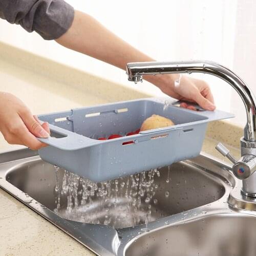 Straw Material Drain Basket With Retractable Length Kitchen Storage Basket Sink Rack Wash Dishes And Fruits, Cutlery, Meat