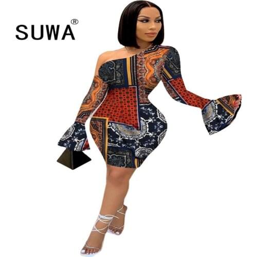 Sexy Mini Dress Bodycon Off Shoulder Dresses For Women Party Long Sleeve Short Black Dress Flare Sleeve Vestidos