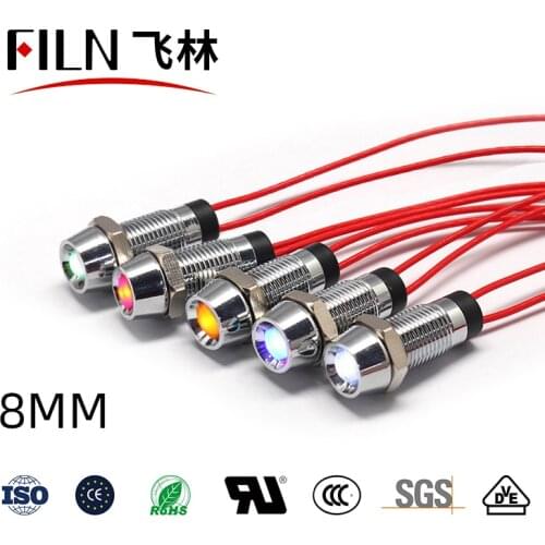 FILN 8mm high quality low price IP67 waterproof 12v 24v 220v 110v pilot lights led indicator light with cable