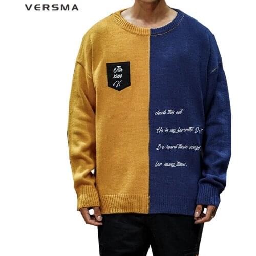 VERSMA Korean Style Clothing Men Oversized Funny Mens Christmas Sweater Men Pullover for Couples Long Sleeve Mens Sweaters 2018