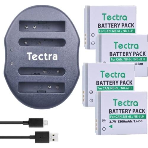 Tectra 4pcs NB-6L NB-6LH Camera Battery + USB Dual Charger for Canon IXUS 310 SX275 SX280 SX510 200 105 210 300 S90 S95