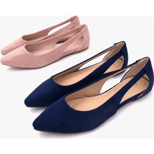 Women scoop shoes cut out hollow solid flock flats loafers autumn pointed toe shallow fairy single shoes candy color moccasins