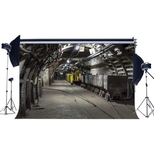 Tunnel Backdrop Old Trucks Backdrops Coal Mine Railroad Tracks Industrial Production Grunge Photography Background for Worker