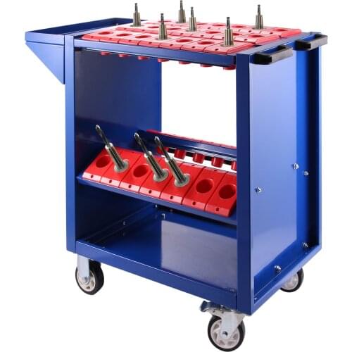 VEVOR BT40 CNC Tool Trolley Cart 35 Capacity Tooling Blue 40 Taper Tool Holders Shelf Cart with Two Swivel Two Fixed Casters