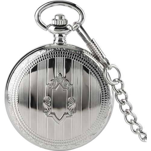 Vintage Silver Shield Design Auto Self Winding Mechanical Pocket Watch Exquisite Chain Steampunk Pendant Unisex Clock Gifts