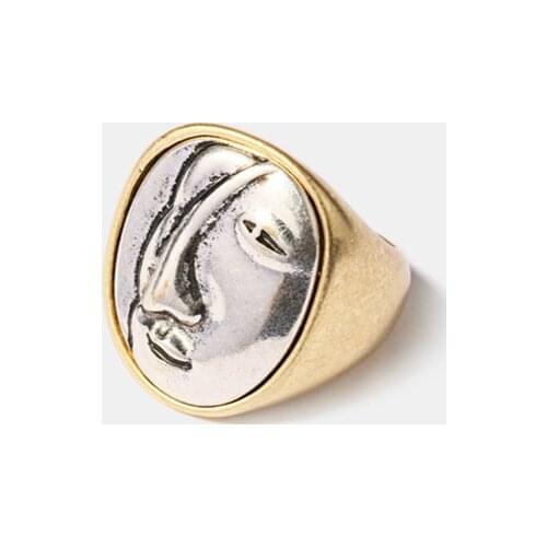 SRCOI Vintage Exaggeration Portrait Rings Big Round Geometric Human Face Minimalist Finger Rings For Women Girl Gift Party