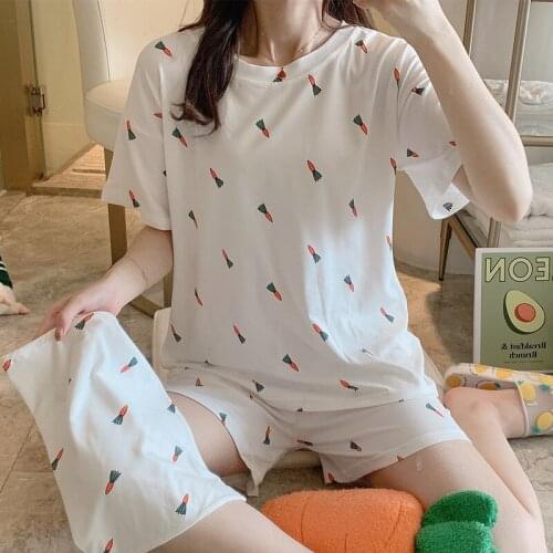 Womens Sleepwear Cute Cartoon Print Short Set Pajamas for Women Pajama Set Sweet Short Sleeve T Shirts & Shorts Summer Pijama