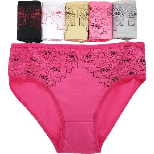 FUNCILAC Womens cotton briefs sexy print panties Fashion breathable lingerie mid-rise womens underwear intimates (6 pcs/lot)