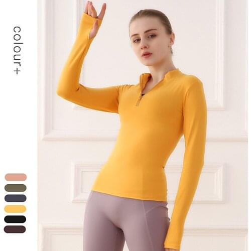 Women Yoga Shirts Zipper Longsleeve With Thumb Trainning Sportwear Tops Shirts Sport Fitness Qucik Dry Shirts Female