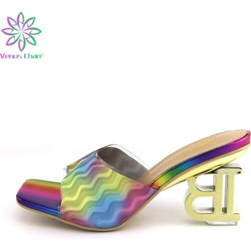2020 Summer Fashion Multi Color Slides PVC Slippers Women Shoes Peep Toe High Heels Mules Dress Pumps
