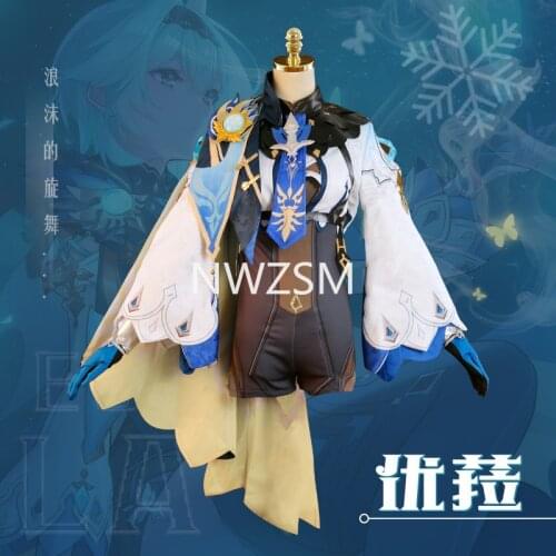 Game Genshin Impact Eula Cosplay Costume Carnival Halloween Outfit Women Jumpsuit Role Play Clothing Accessories Full Set