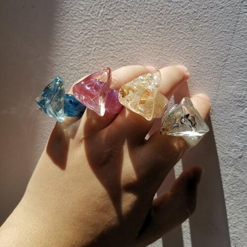 Lost Lady New Fashion Irregular Triangle Ring Womens Transparent Glue Exaggerated Hip-hop Daily Matching Jewelry for Party