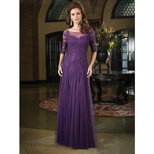 New Purple Mother Of The Bride Dresses Half Sleeve 2021 Appliques Wedding Banquet Women Dress Lace Tulle Prom Party Mother Gowns