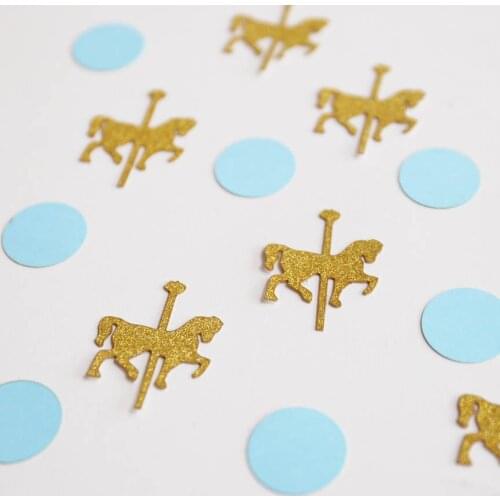 100CT 1 inch Blue and gold glitter carousel horse Confetti,Birthday decor, merry go round confetti,boy birthday table scatter