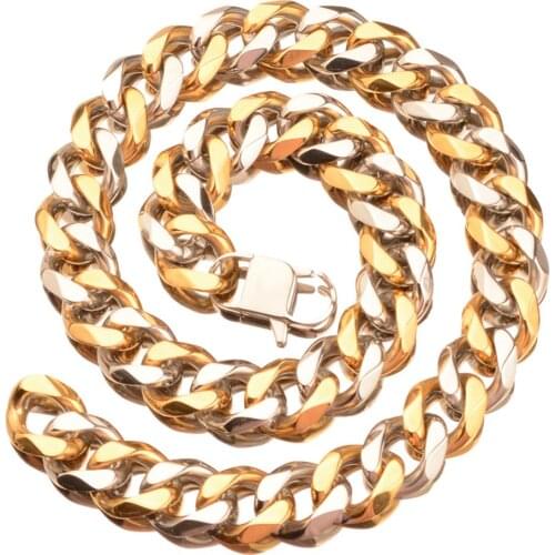 19MM 7-40" Punk Retro Fashion Stainless Steel Silever Gold Cuban Curb Chain Cool Mens Womens Necklace Or Bracelet Jewelry Gifts