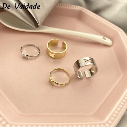 2pcs Vintage Butterfly Rings For Women Men Lover Couple Ring Set Open Cuff Engagement Wedding Rings Adjustable Jewelry