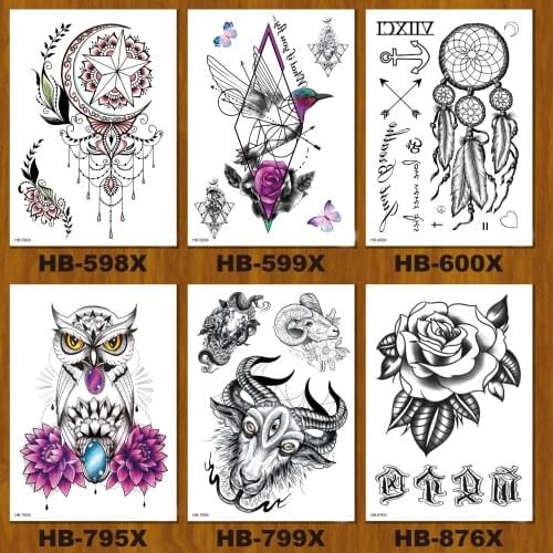 21x15cm multi style fashion cool animal feather waterproof temporary tattoo for men and women