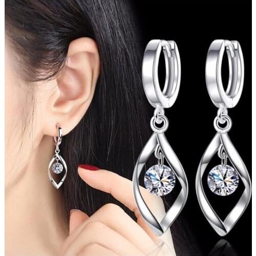 925 sterling silver fashion earrings high quality crystal retro hollow long fashion