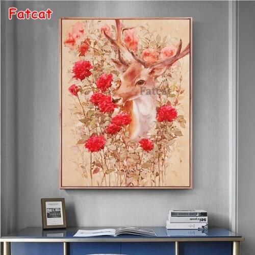 DIY 3D Diamond Mosaic Deer and Flower Square Diamond Painting Cross Stitch Art Round Drill Animal Embroidery Living Decor PP2683