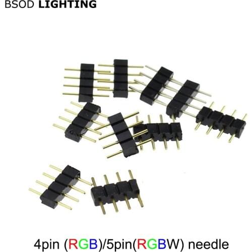 BSOD 10pcs 4Pin RGB Connectort 5Pin RGBW Needle Adapter pin Needle Male Type Double for RGB RGBW 5050 3528 LED Strip Led Line