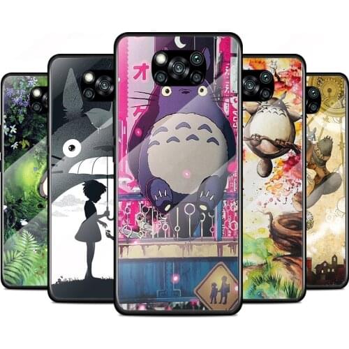Anime Studio Ghibli Totoro Tempered Glass Cover For Xiaomi Poco X3 NFC F3 M2 X2 F2 Redmi K20 K30 K40 Pro Plus Phone Case